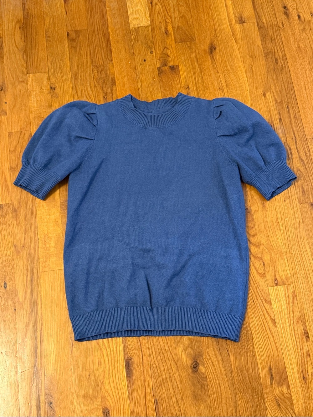 Blue Short Sleeve Puff Sweater Top